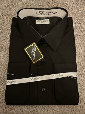 NWT Berlioni Italy Black Dress Shirt 18-18.5 36/37 2XL Classic Fit